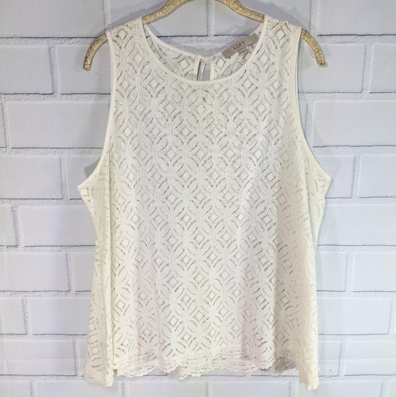 LOFT White Sleeveless Lace Top Keyhole Tie Neck Closure - Picture 1 of 4